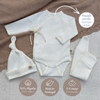 Conjunto interior body, calça com pé e gorro em algodão, algodão