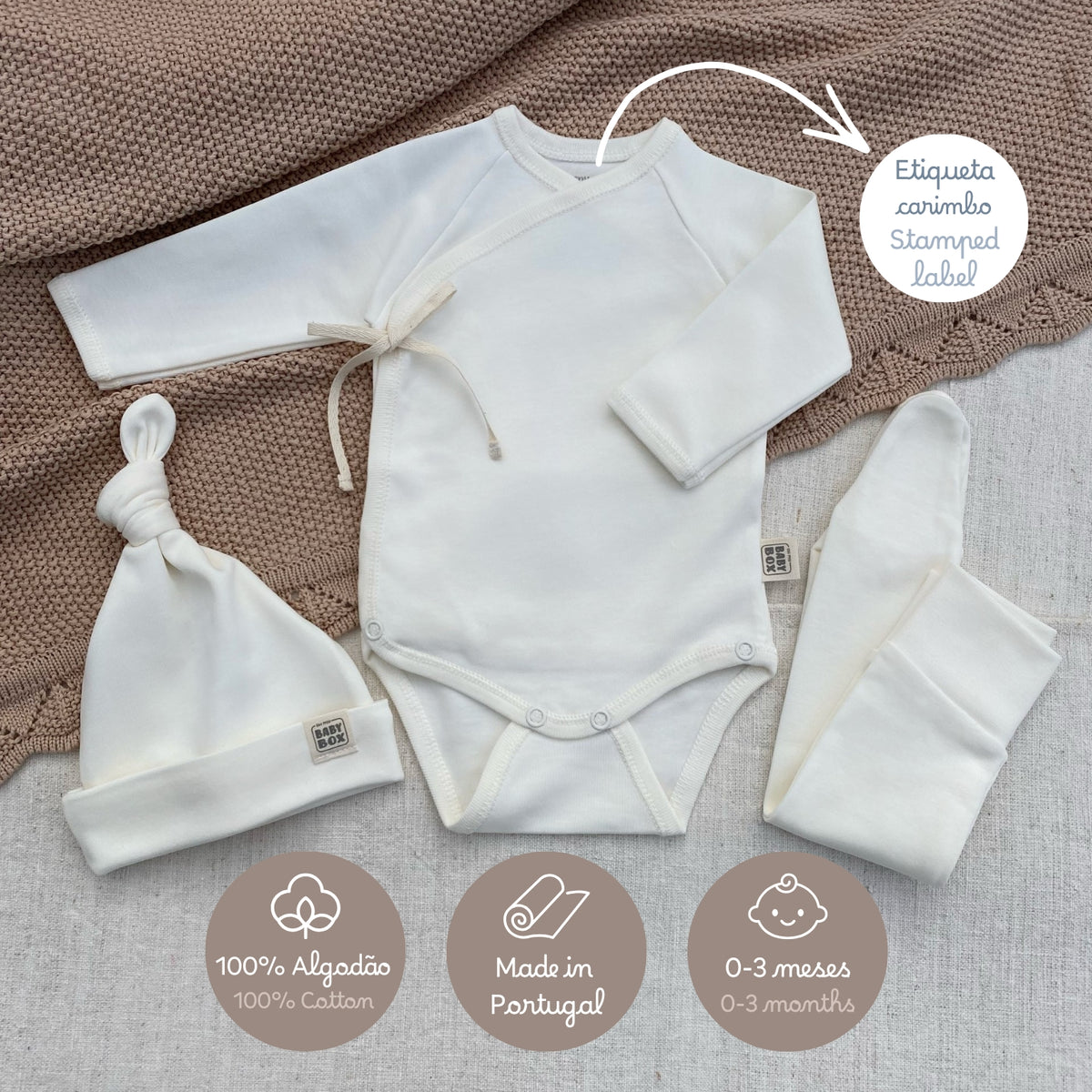 Conjunto interior body, calça com pé e gorro em algodão, algodão