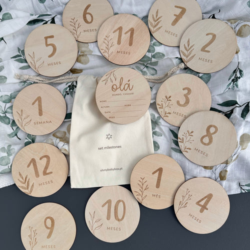 set de milestones para bebé com discos em madeira